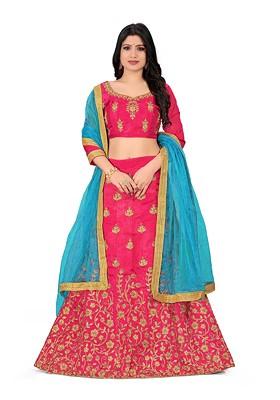 Pink Zari Embroidered Silk Lehenga Set