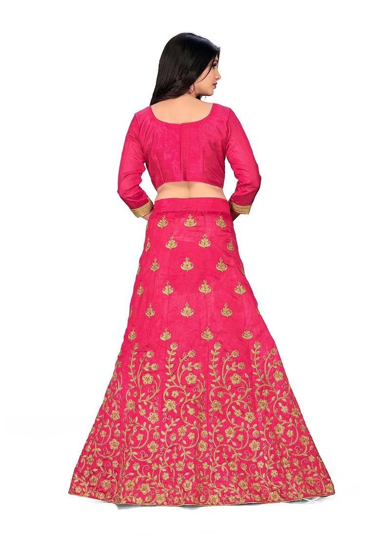 Pink Zari Embroidered Silk Lehenga Set