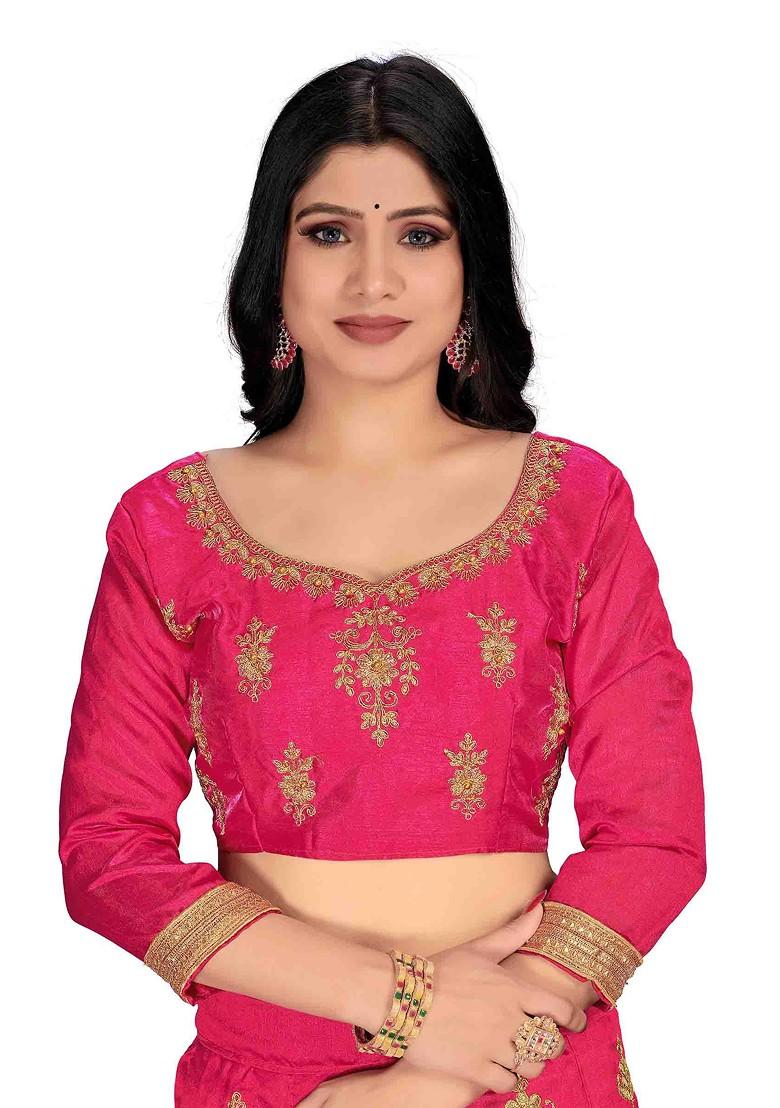 Pink Zari Embroidered Silk Lehenga Set