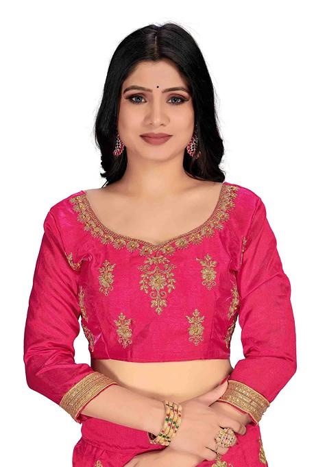 Pink Zari Embroidered Silk Lehenga Set