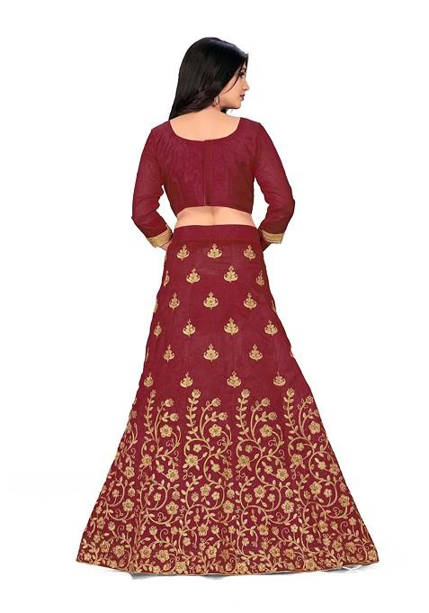 Maroon Zari Embroidered Silk Lehenga Set