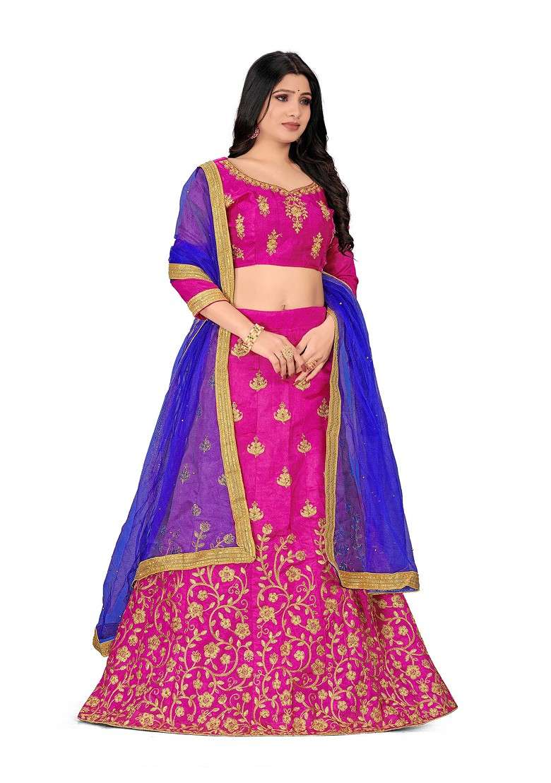 Purple Zari Embroidered Silk Lehenga Set - Indya
