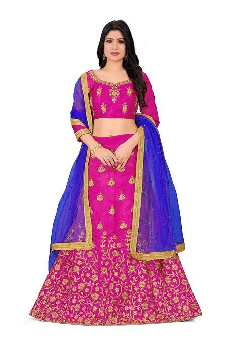 Purple Zari Embroidered Silk Lehenga Set