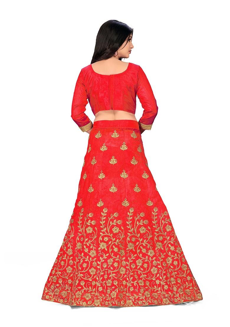 Rust Zari Embroidered Silk Lehenga Set