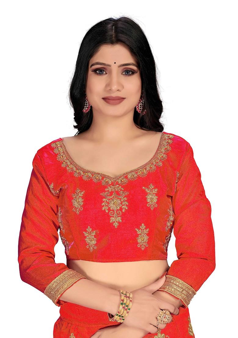 Rust Zari Embroidered Silk Lehenga Set