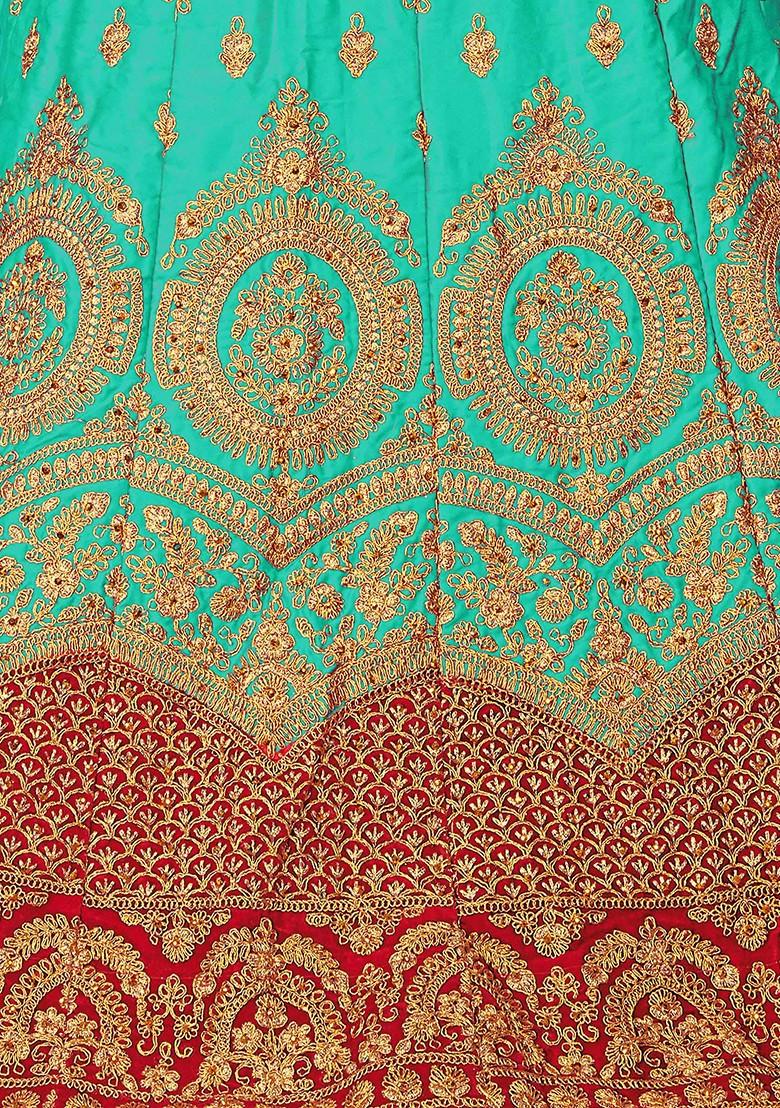 Sea Green Zari Embroidered Satin Silk Lehenga Set
