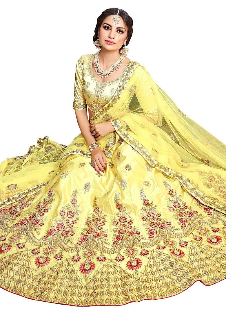 Light Yellow Embroidered Silk Lehenga Set
