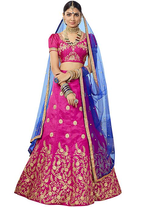 Pink Embroidered Silk Lehenga Set