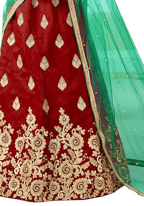 Maroon Embroidered Silk Lehenga Set