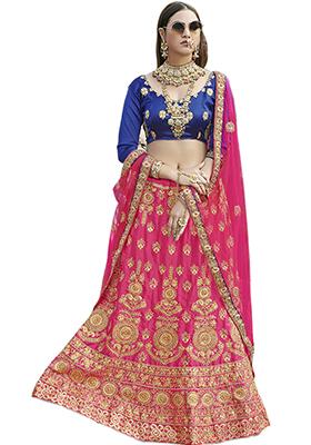Pink Embroidered Satin Silk Lehenga Set