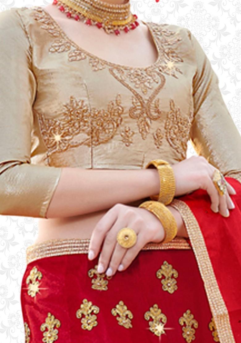 Red Embroidered Net Lehenga Set