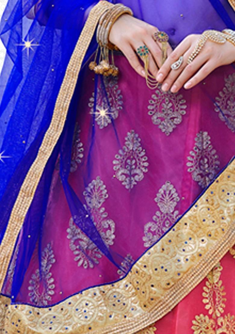 Pink Embroidered Net Lehenga Set