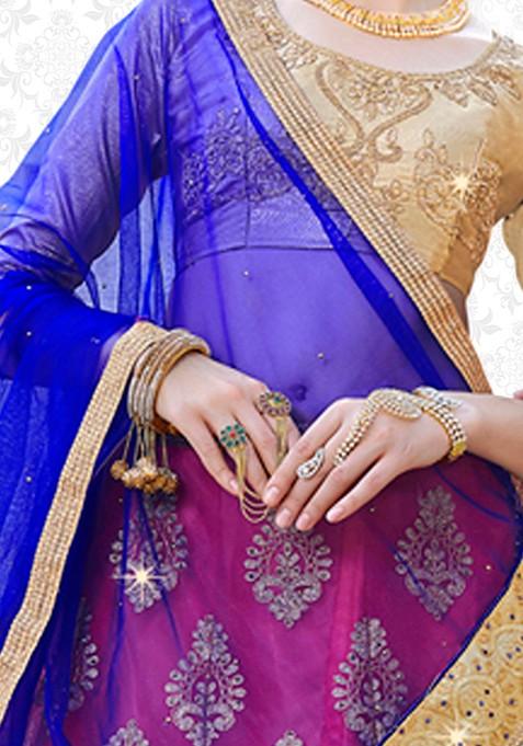 Pink Embroidered Net Lehenga Set