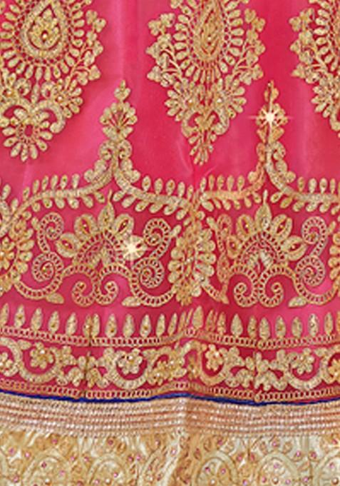 Pink Embroidered Net Lehenga Set
