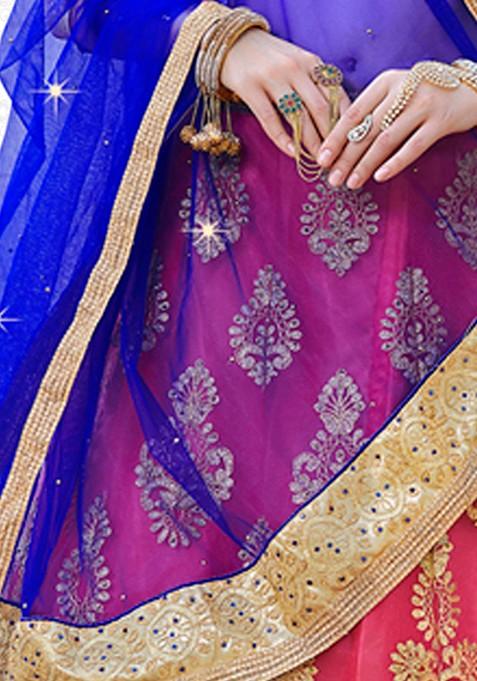 Pink Embroidered Net Lehenga Set