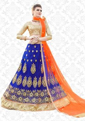Blue Embroidered Net Lehenga Set