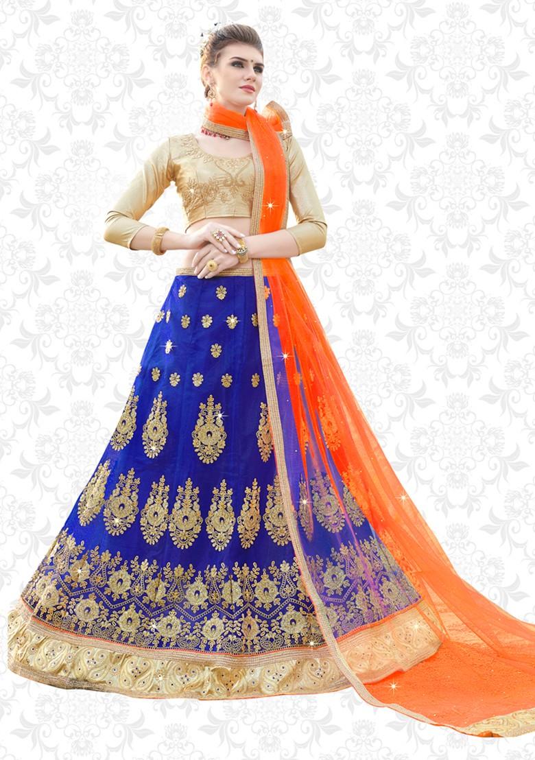 Blue Embroidered Net Lehenga Set