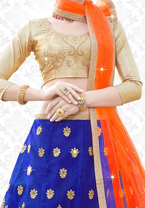 Blue Embroidered Net Lehenga Set