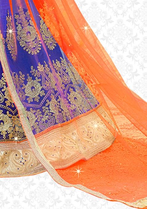 Blue Embroidered Net Lehenga Set