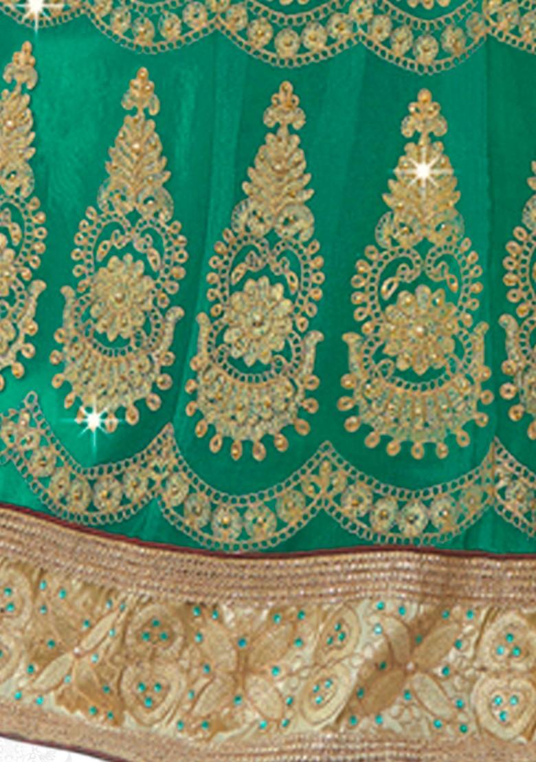 Green Embroidered Net Lehenga Set