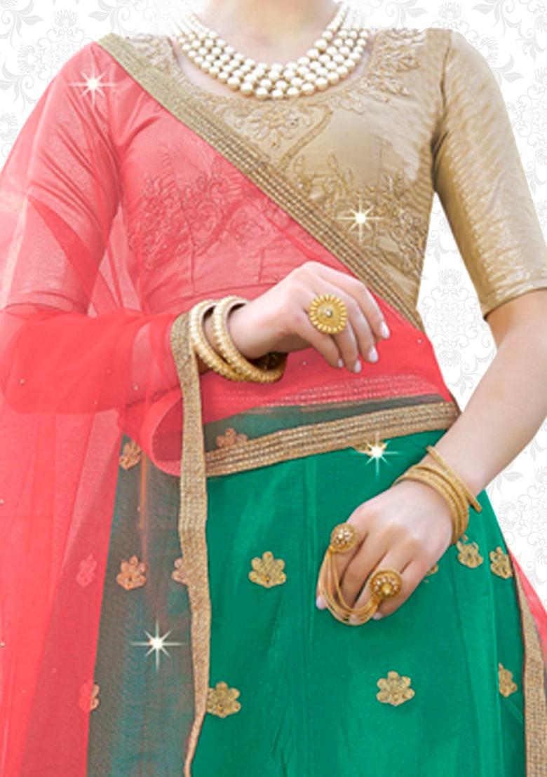 Green Embroidered Net Lehenga Set