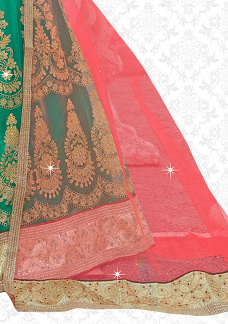 Green Embroidered Net Lehenga Set