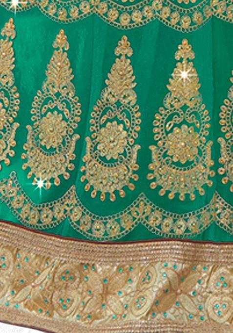 Green Embroidered Net Lehenga Set