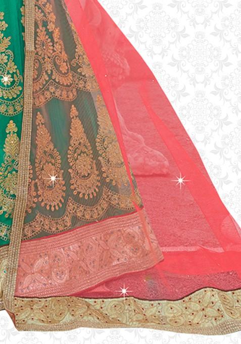 Green Embroidered Net Lehenga Set