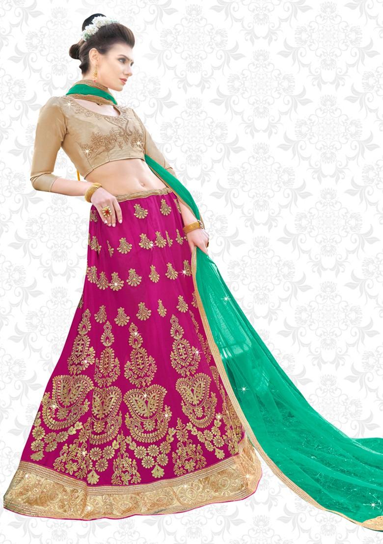Pink Embroidered Net Lehenga Set