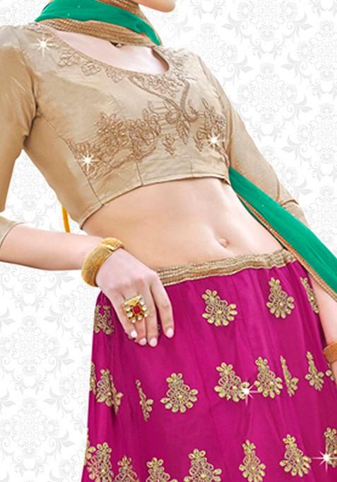 Pink Embroidered Net Lehenga Set