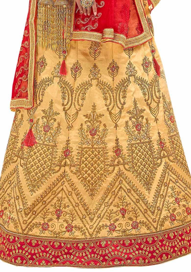 Beige Embroidered Bangalori Silk Lehenga Set