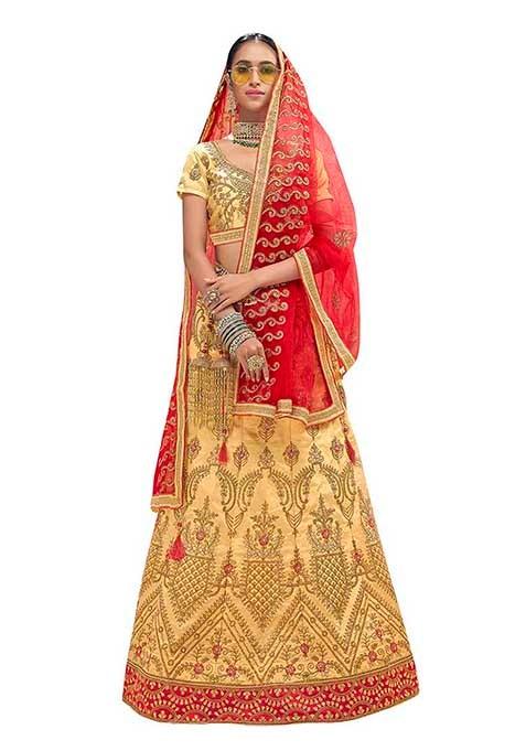 Beige Embroidered Bangalori Silk Lehenga Set