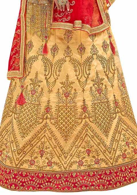 Beige Embroidered Bangalori Silk Lehenga Set