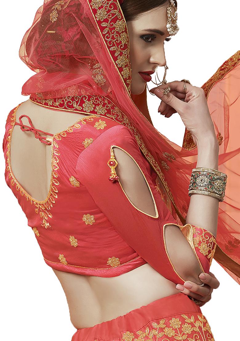 Pink Embroidered Silk Satin Lehenga Set