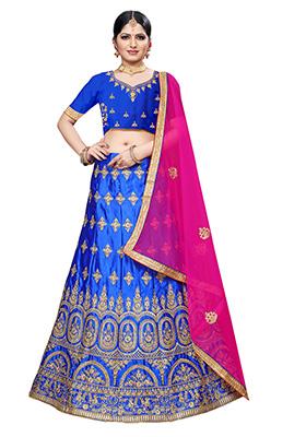 Blue Zari Embroidered Silk Blend Lehenga Set