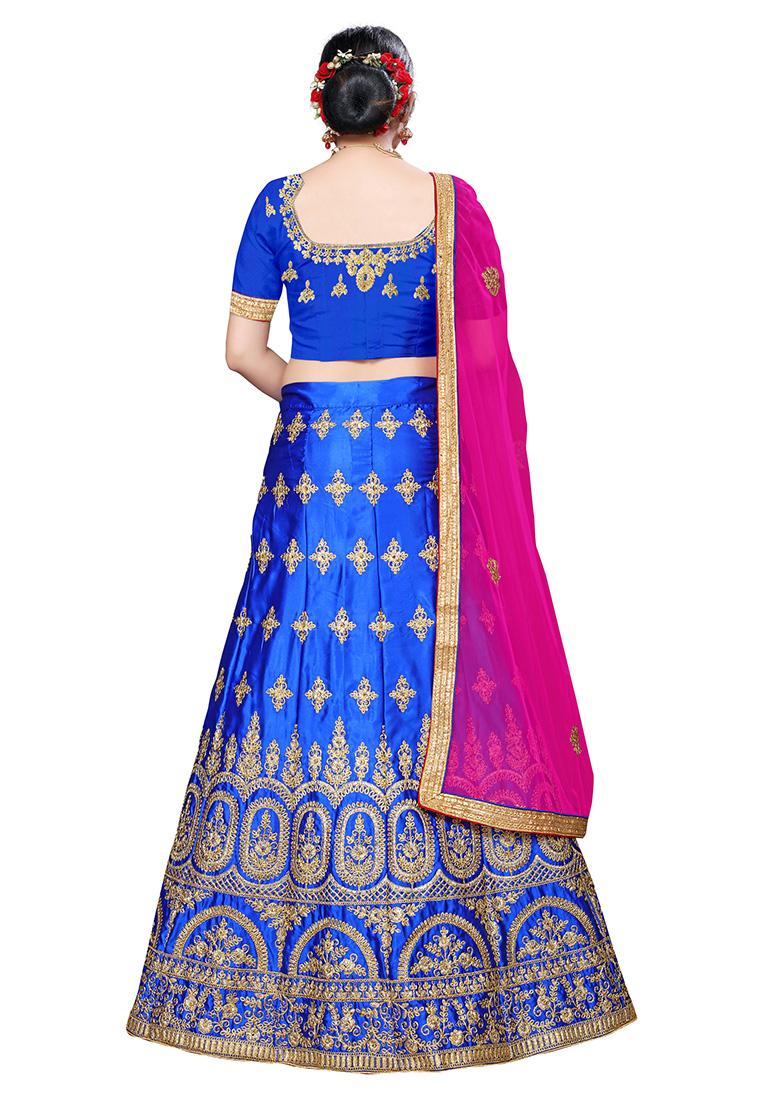 Blue Zari Embroidered Silk Blend Lehenga Set