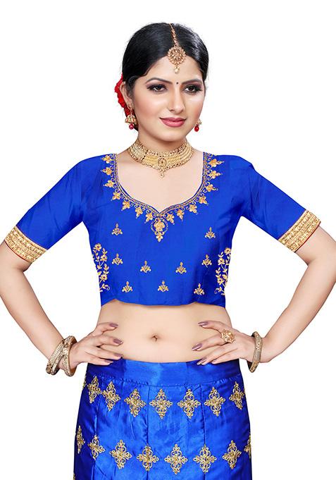 Blue Zari Embroidered Silk Blend Lehenga Set