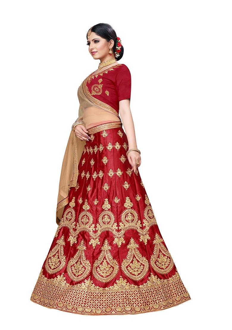 Maroon Zari Embroidered Silk Blend Lehenga Set