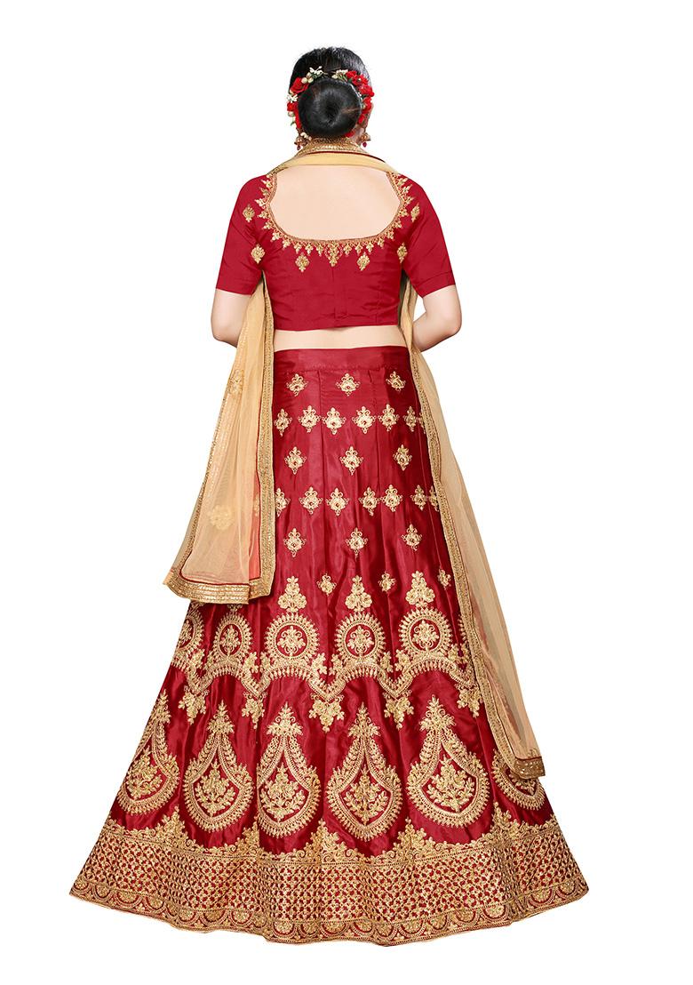 Maroon Zari Embroidered Silk Blend Lehenga Set