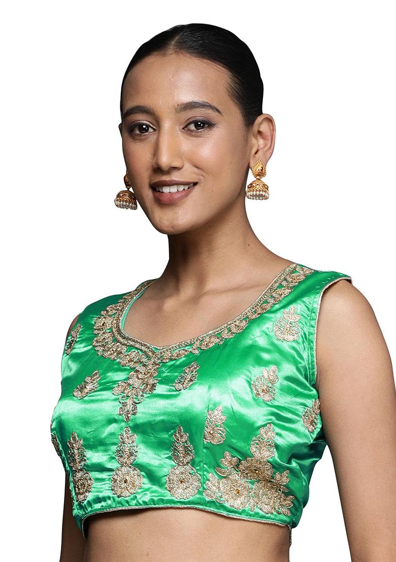 Green Embroidered Satin Silk Lehenga Set