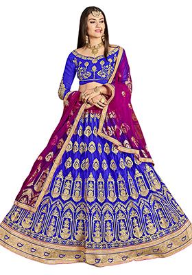 Blue Embroidered Net Lehenga Set