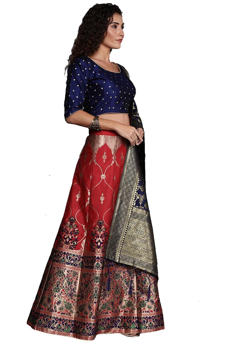 Red Woven Banarasi Silk Lehenga Set