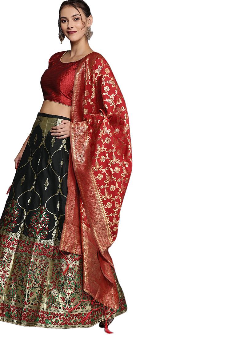 Black Woven Banarasi Silk Lehenga Set