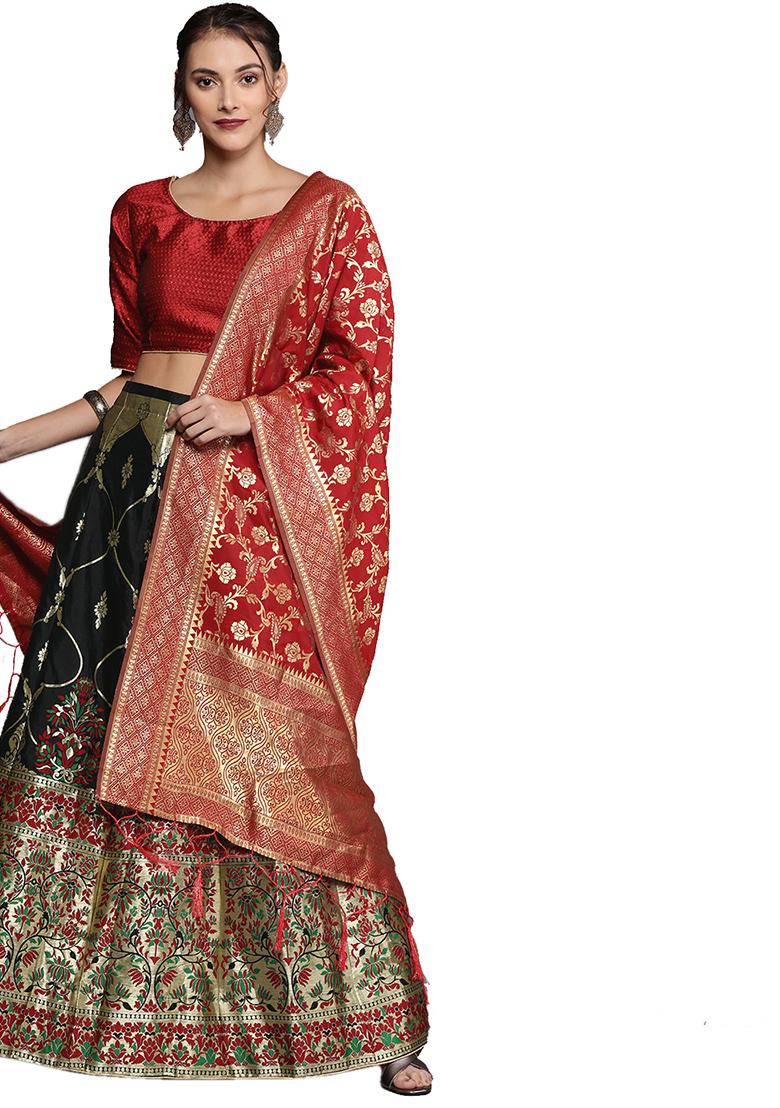 Black Woven Banarasi Silk Lehenga Set