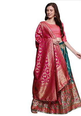Green Woven Banarasi Silk Lehenga Set