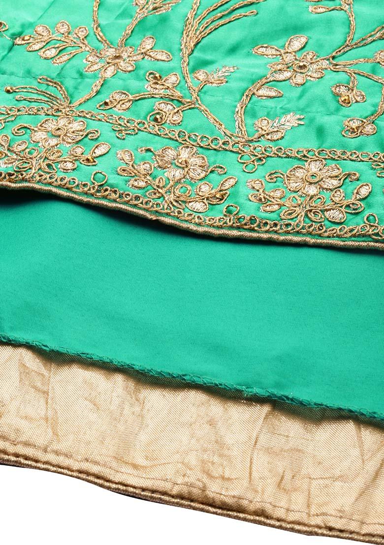 Green Embroidered Satin Silk Lehenga Set