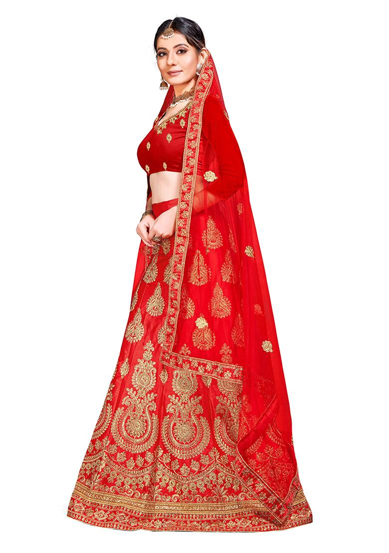 Red Embroidered Silk Lehenga Set