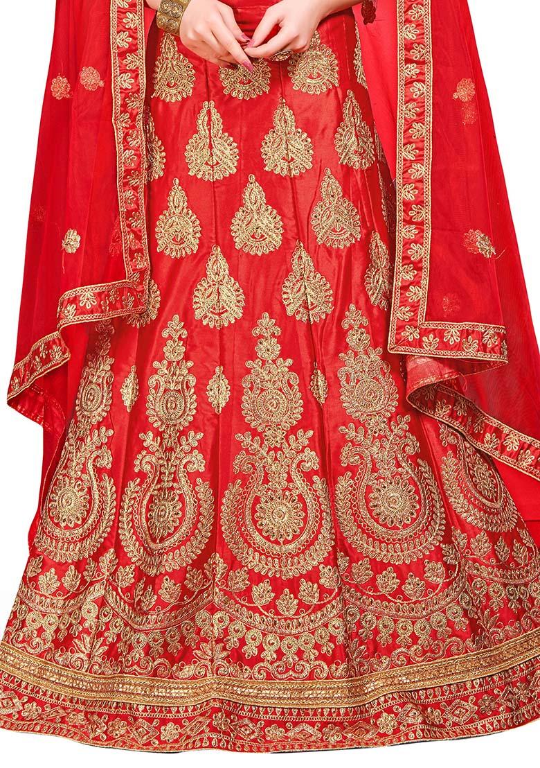 Red Embroidered Silk Lehenga Set