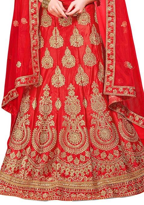Red Embroidered Silk Lehenga Set