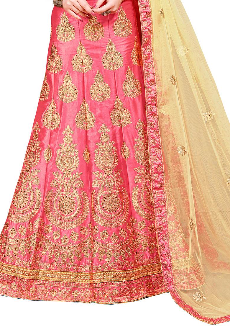 Pink Embroidered Silk Lehenga Set